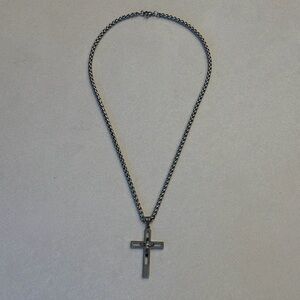 Silver Cross Necklace Stainless Steel Curb Chain Unisex Mens And Womens